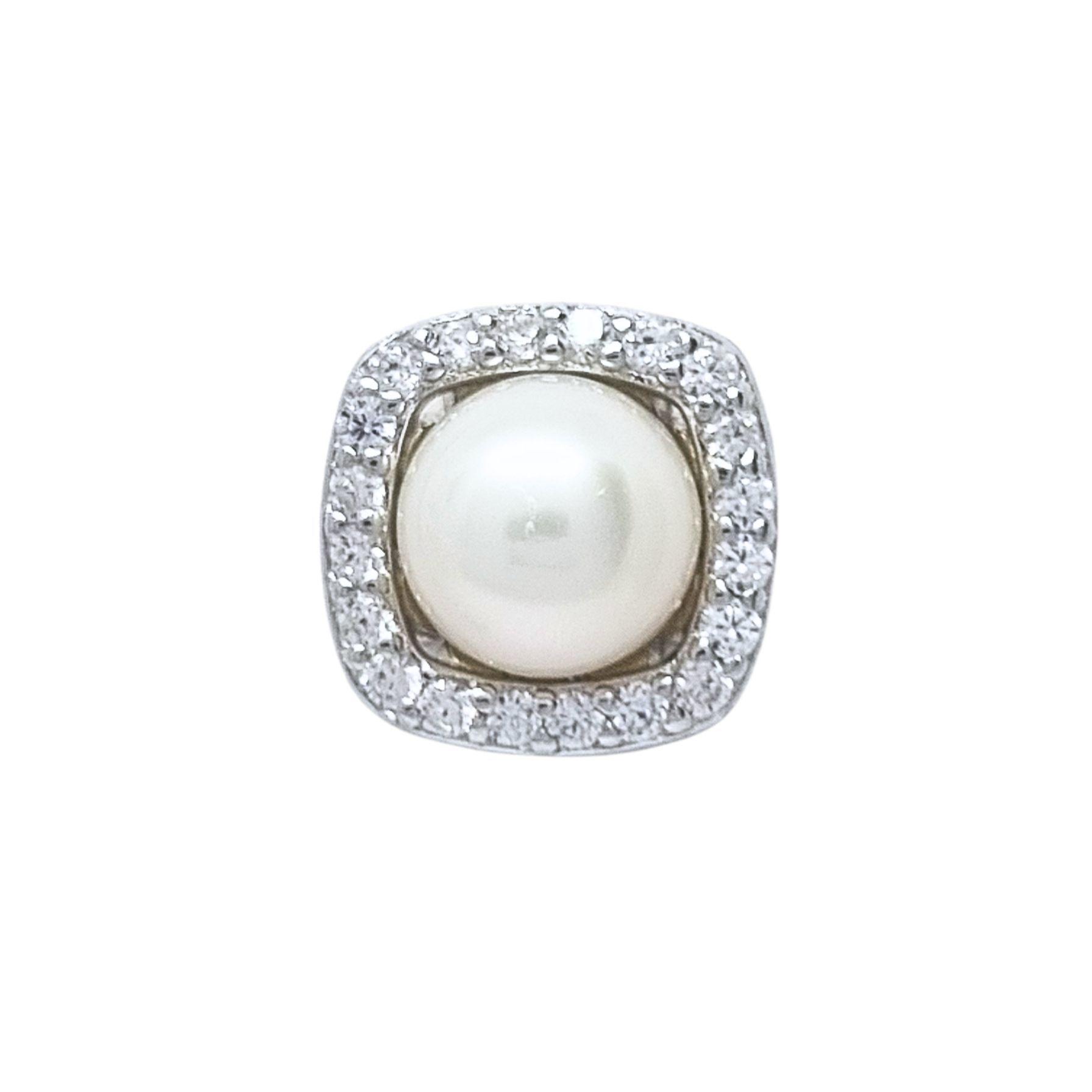 Collar + Aros Rectangular con Perla Rodinado 45cm Plata 925-2