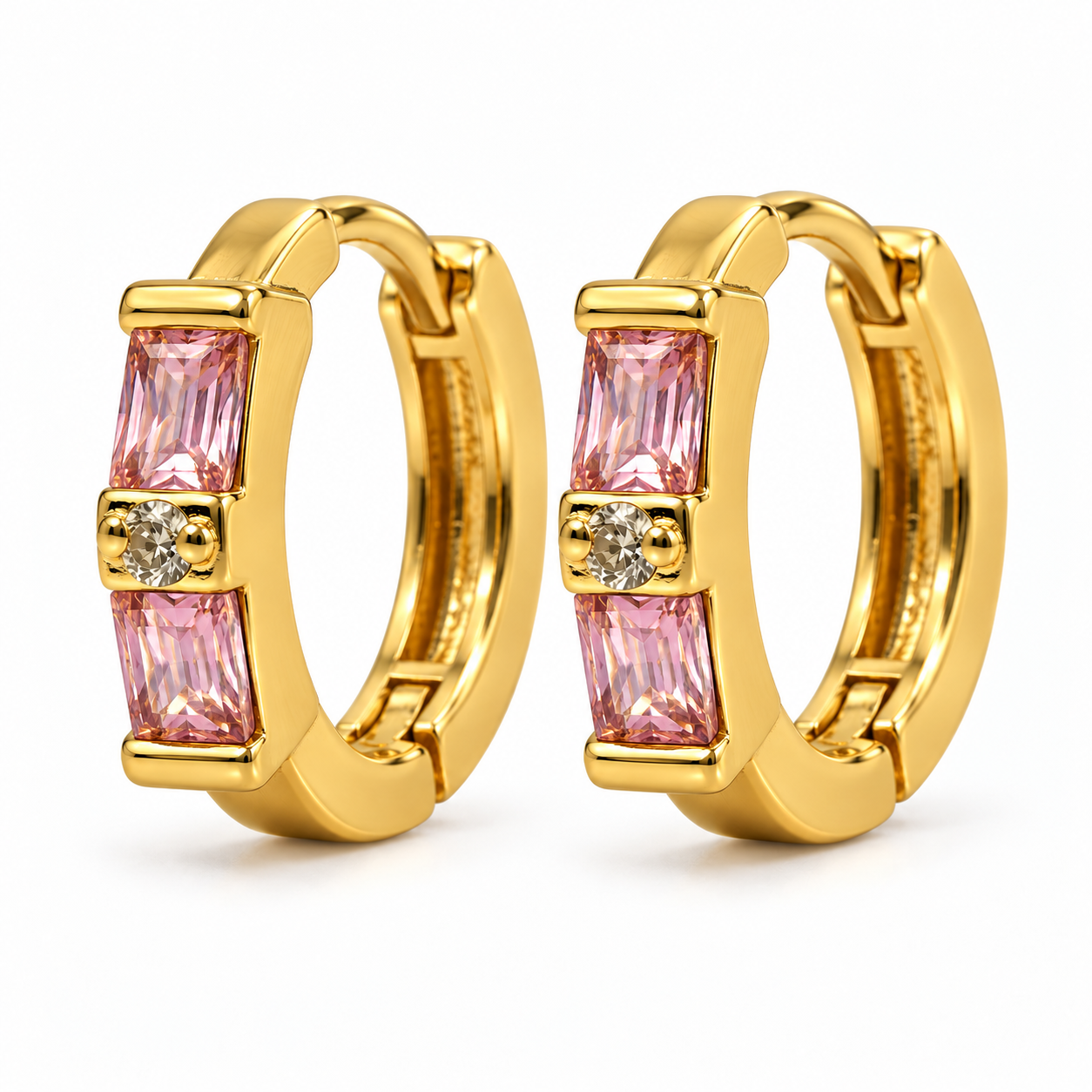 Aros Rectangulares con Centro Redondo Enchapados en Oro 14mm-0
