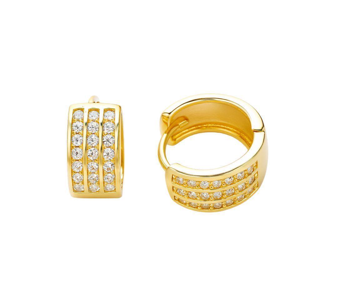 Aros Argollas Triple Riel Encahapado en oro de 18k-0