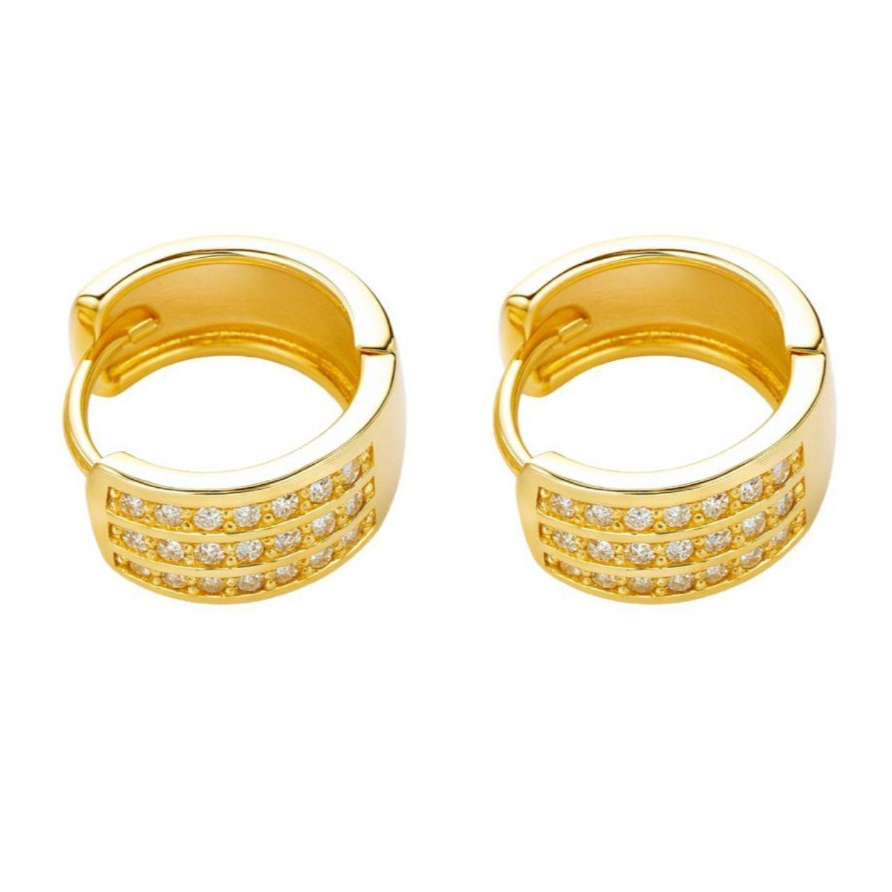 Aros Argollas Triple Riel Encahapado en oro de 18k-2