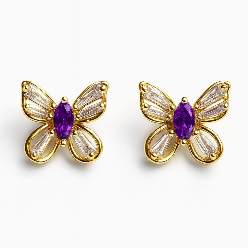 Aro de Mariposa Violeta Enchapado en oro de 18k-0