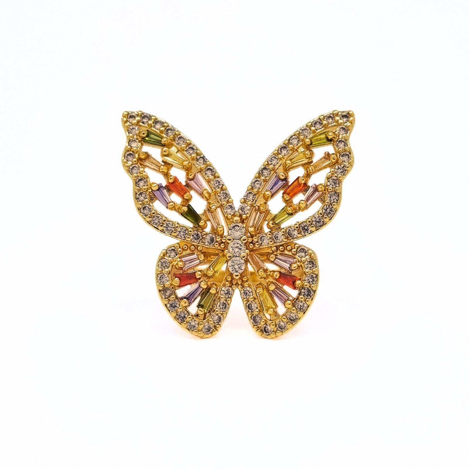 Anillo Mariposa Multicolor 28mm enchapado en oro de 18k-0