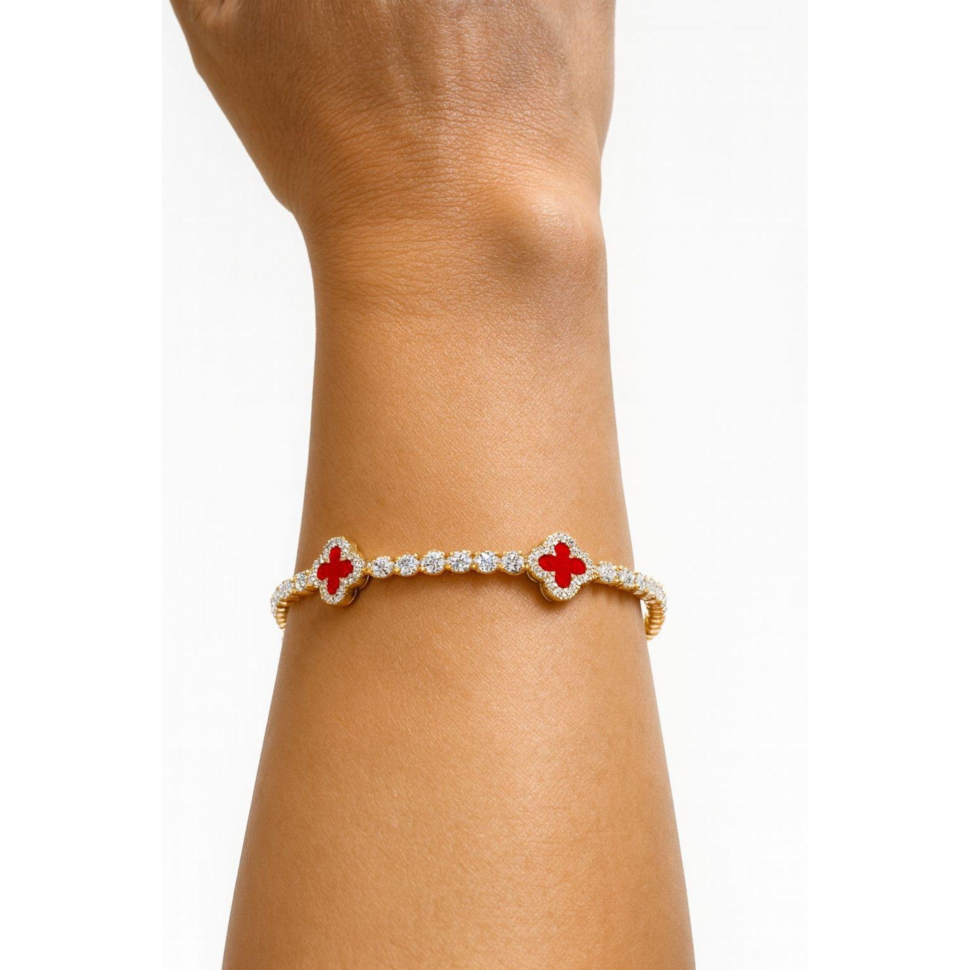 Pulsera 3 Trébol 4 hojas Enchapada en oro de 18k 18cm-2