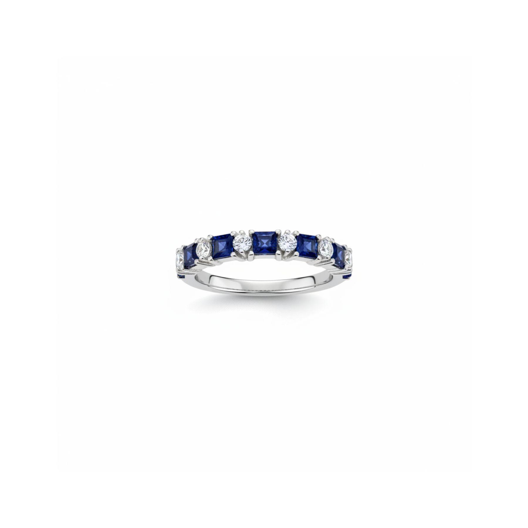 Anillo Media Eternidad Zafiros Azules y Circones Plata 925-1