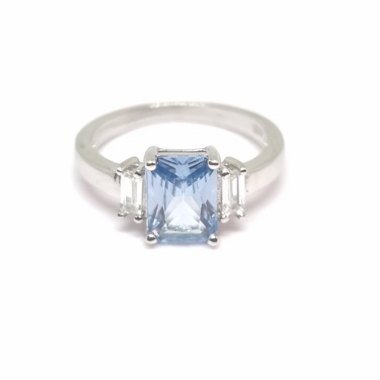 Anillo Solitario triple Agua marina-2