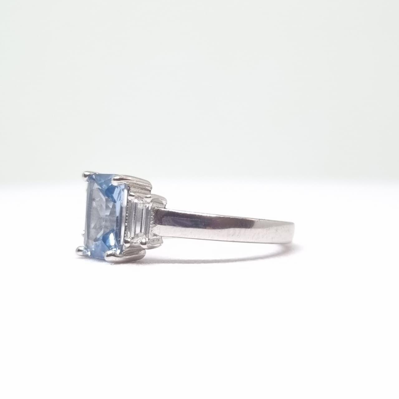 Anillo Solitario triple Agua marina-1