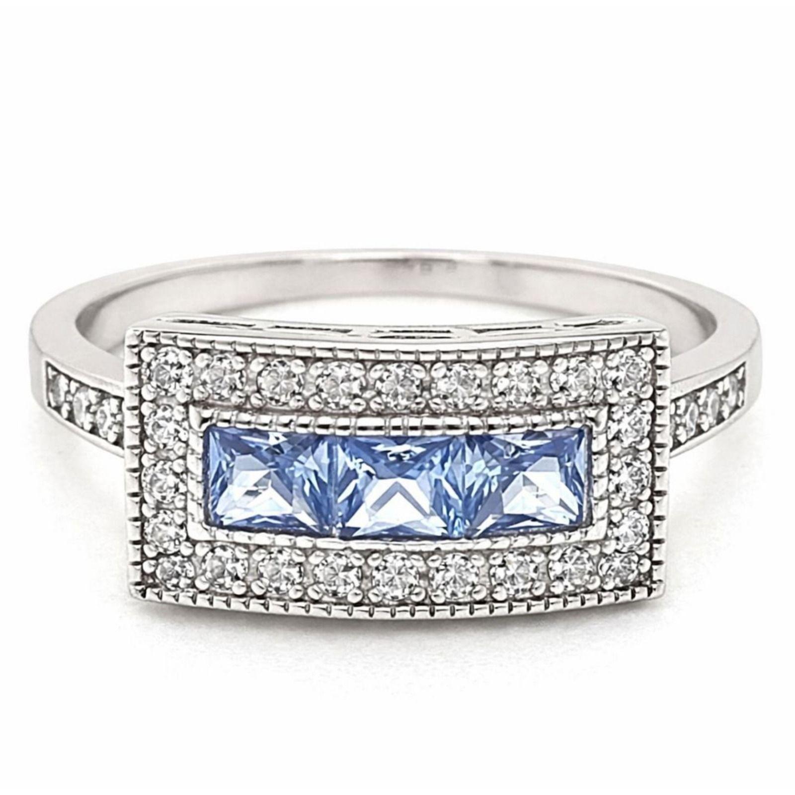 Anillo Vintage Rectangular Agua Marina Plata 925-0
