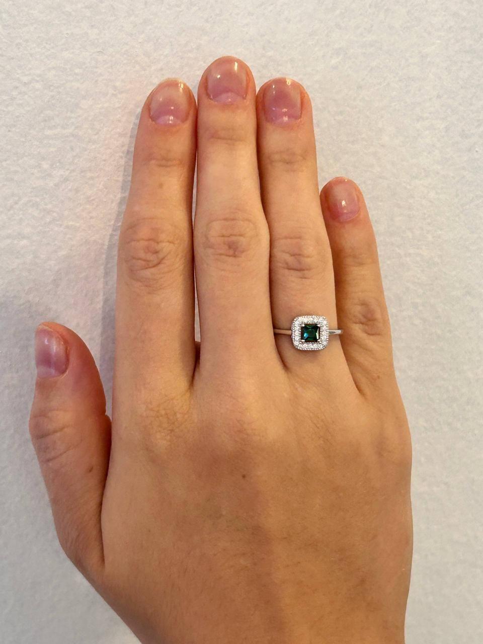 Anillo Halo Esmeralda Plata 925-1