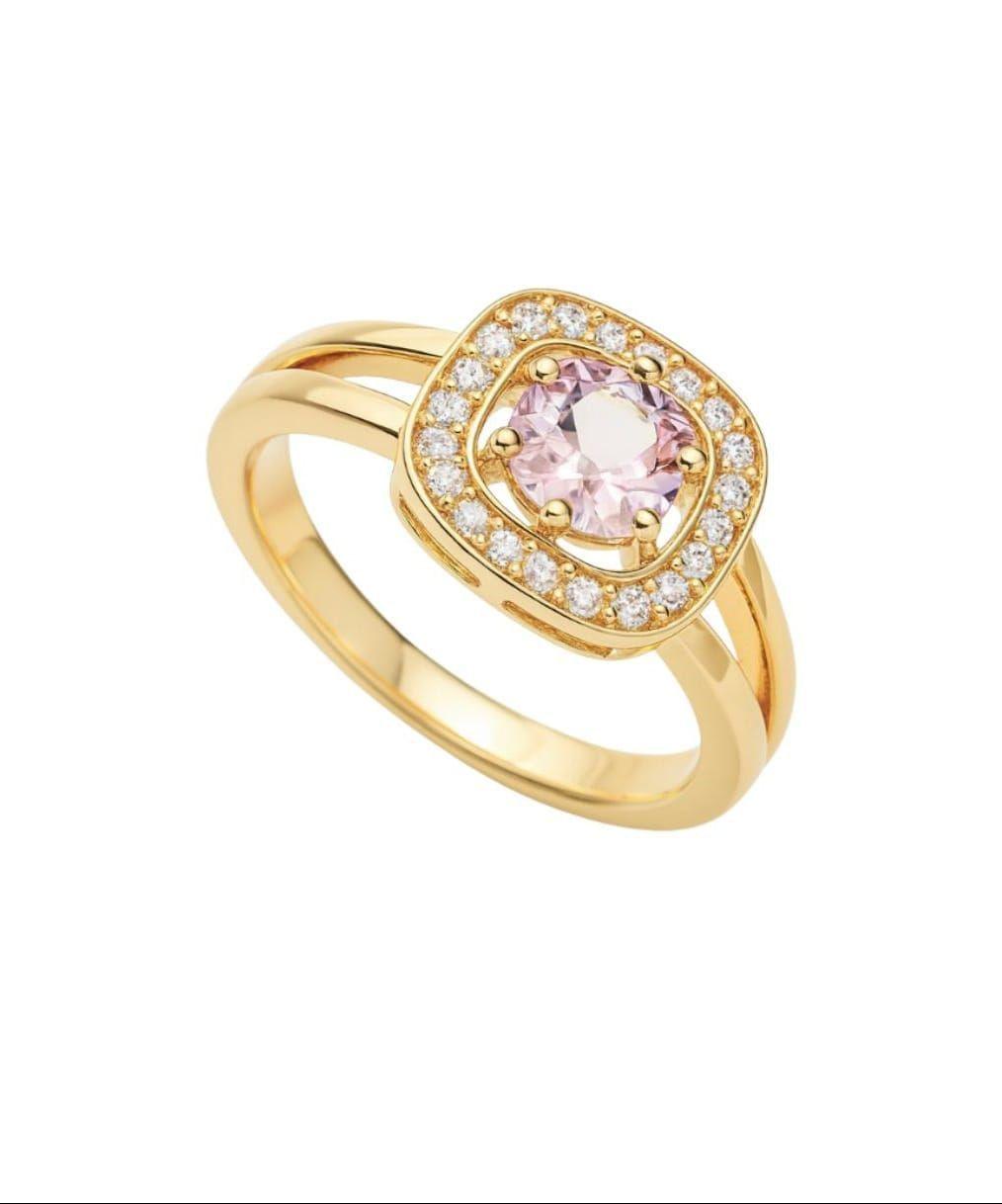 Anillo Cristal Cuadrado Enchapado en oro de 18k-0