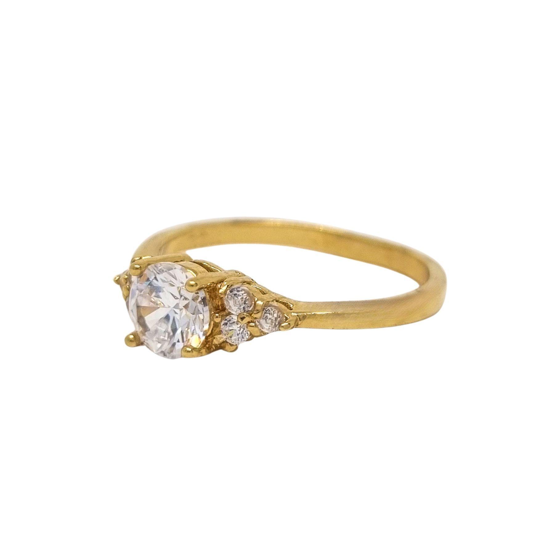 Anillo Solitario Alto enchapado en oro de 18k-1