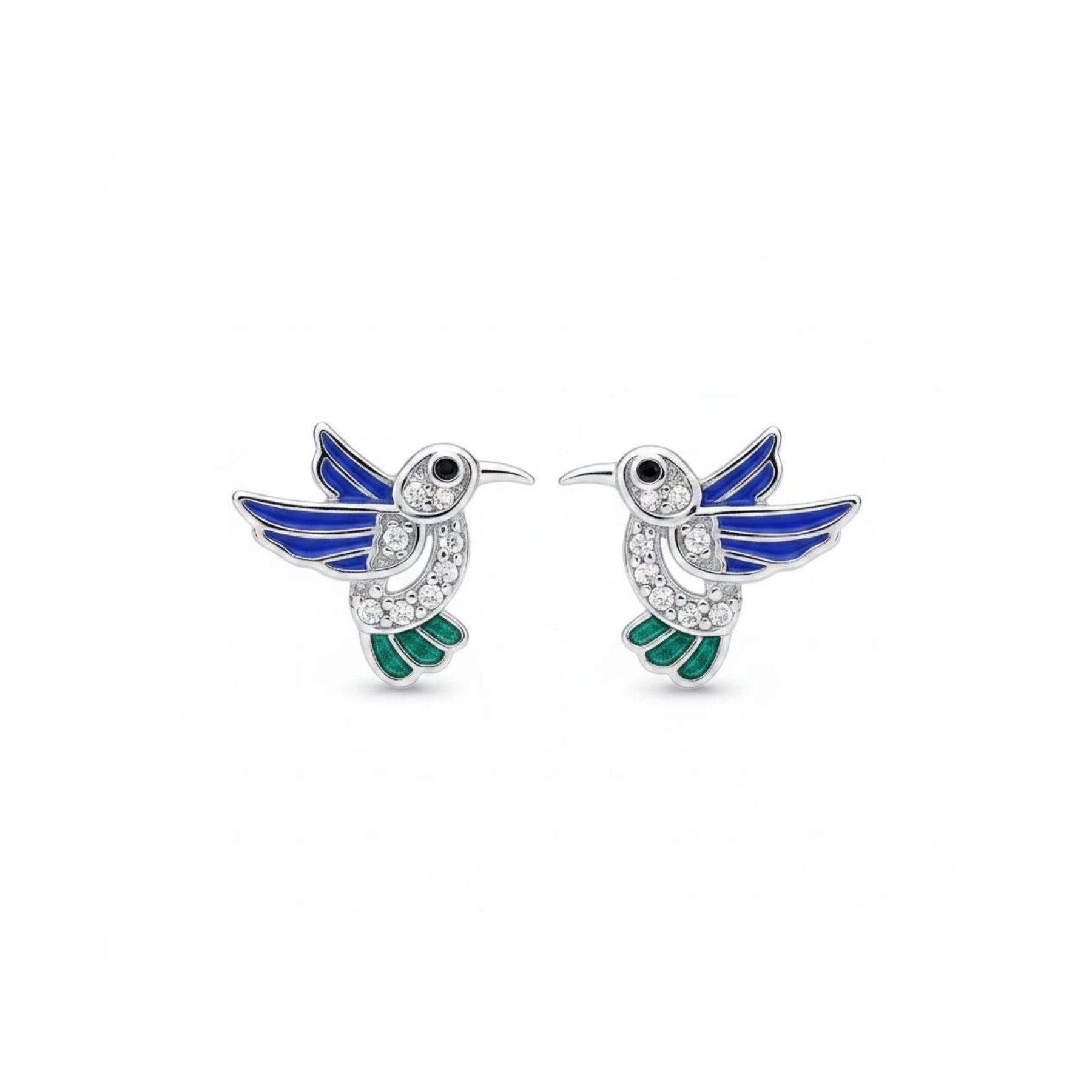 Aros Colibr Azul Verde Plata 925-0