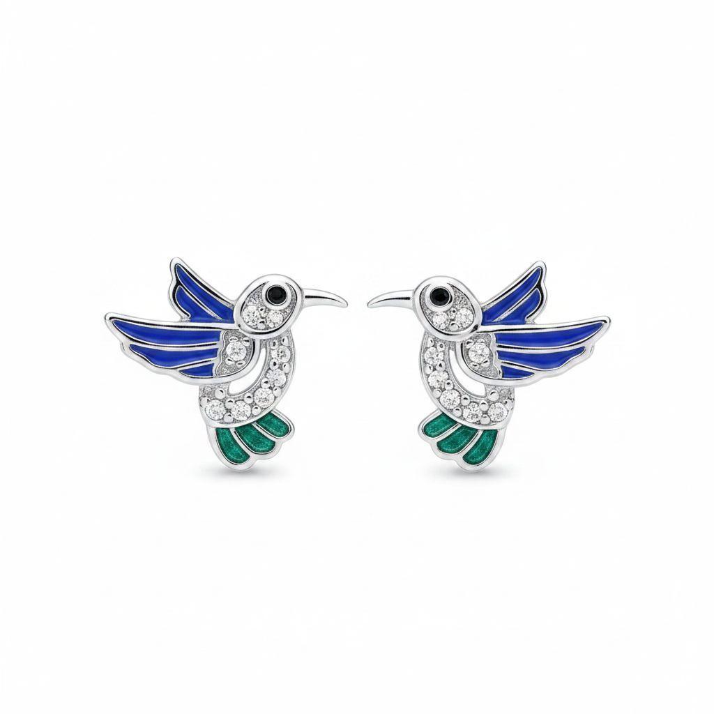 Aros Colibr Azul Verde Plata 925-1