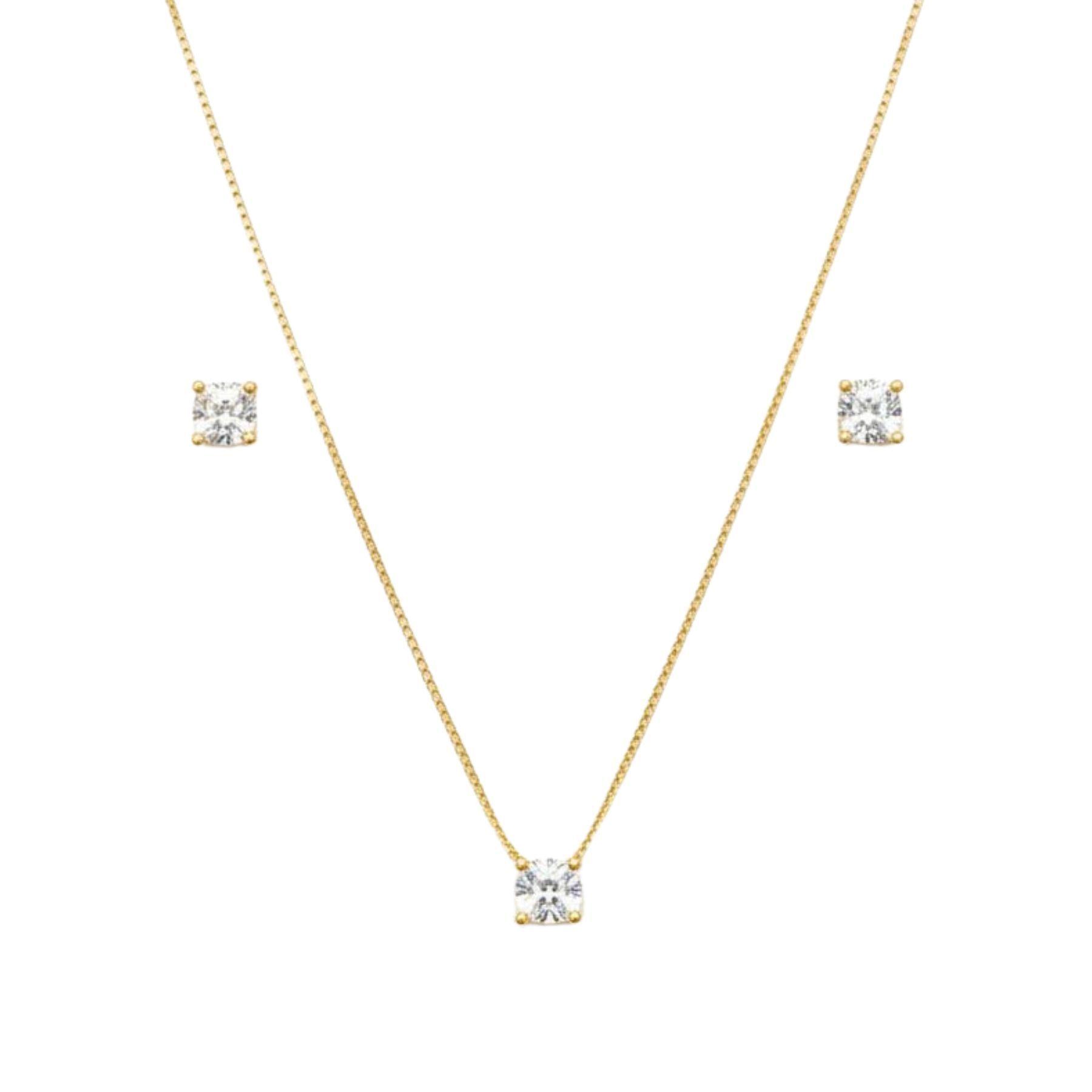 Conjunto Aros Collar Punto de Luz Enchapado en Oro de 18k 40 45cm-0