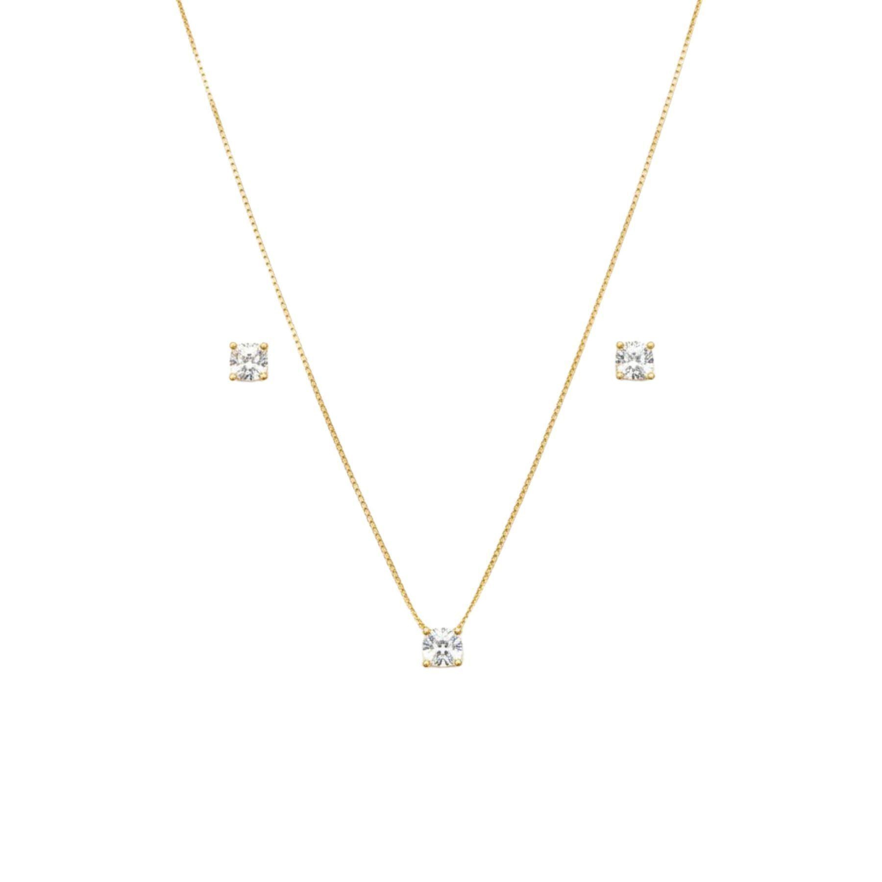 Conjunto Aros Collar Punto de Luz Enchapado en Oro de 18k 40 45cm-1