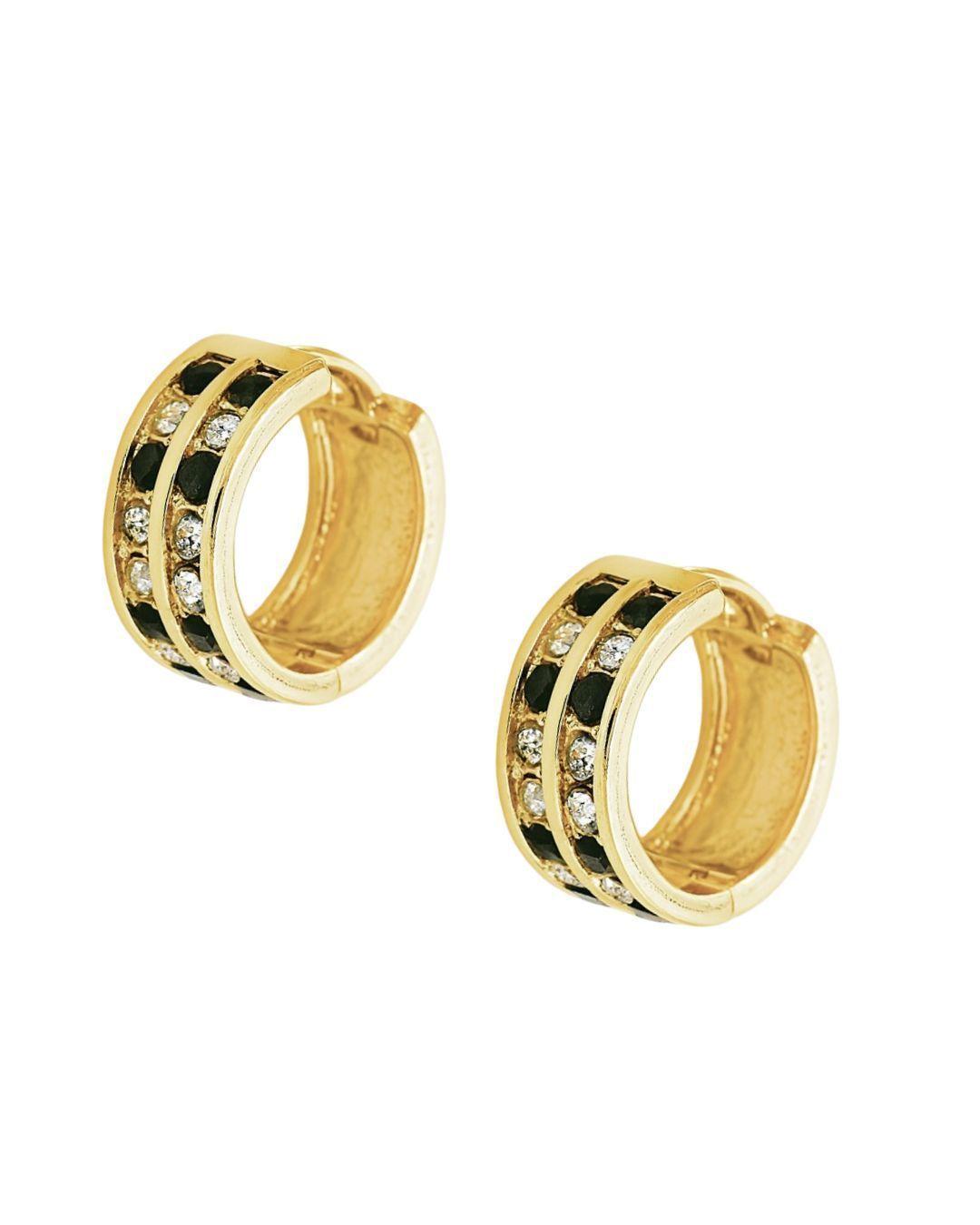 Aros Argollas Doble Riel Negro Encahapado en oro de 18k de 15mm-0