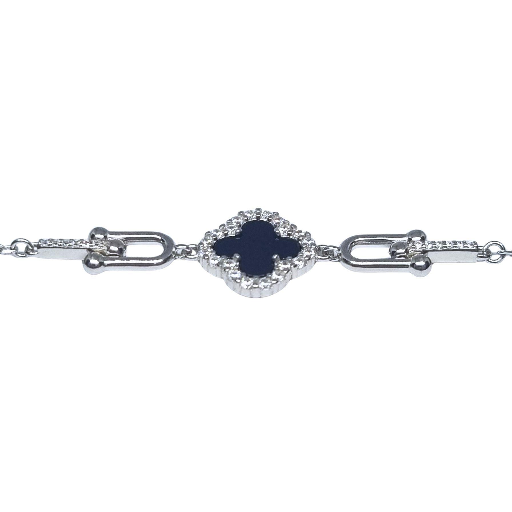 Pulsera Trébol con Ónix Plata 925-0