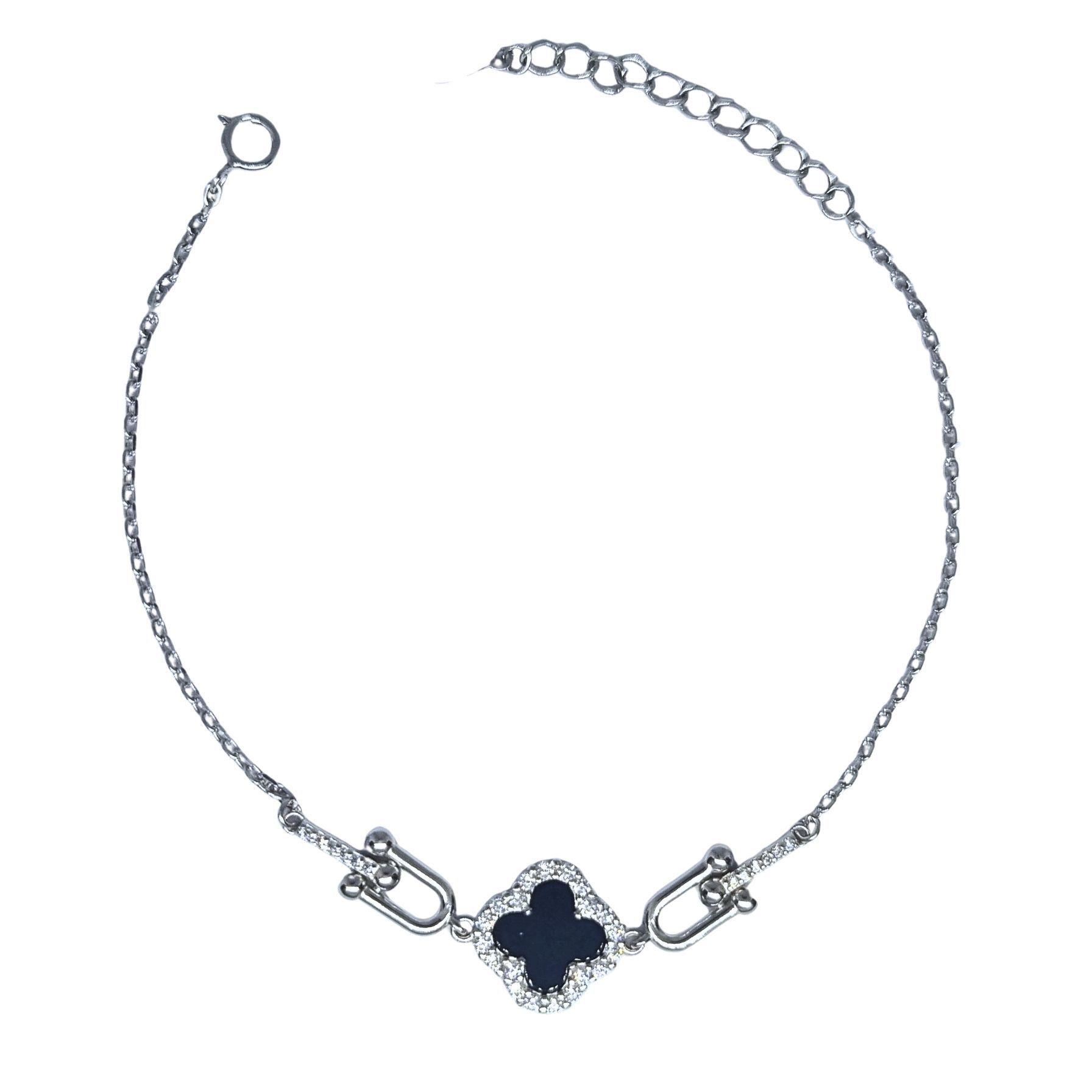 Pulsera Trébol con Ónix Plata 925-1