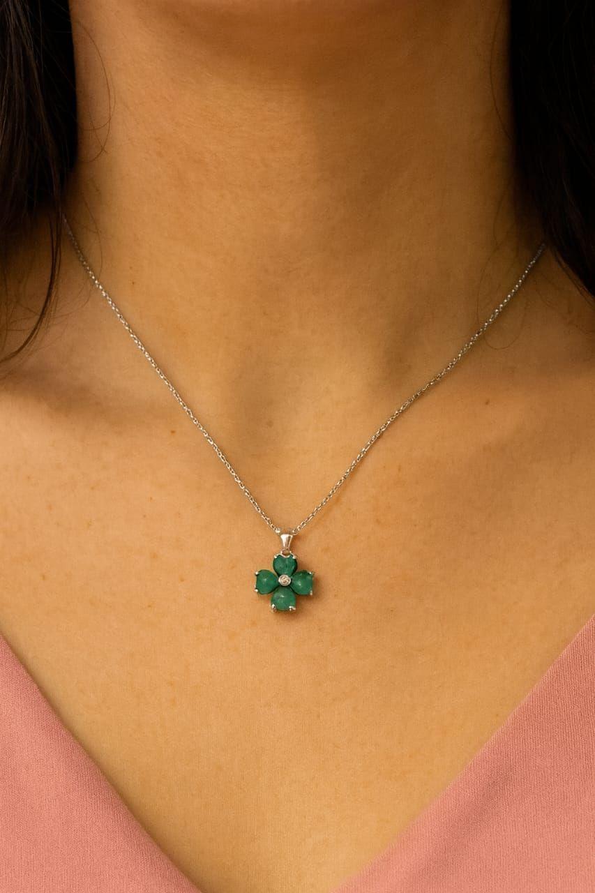 Collar Trébol Esmeralda Rodinado Plata 925-2