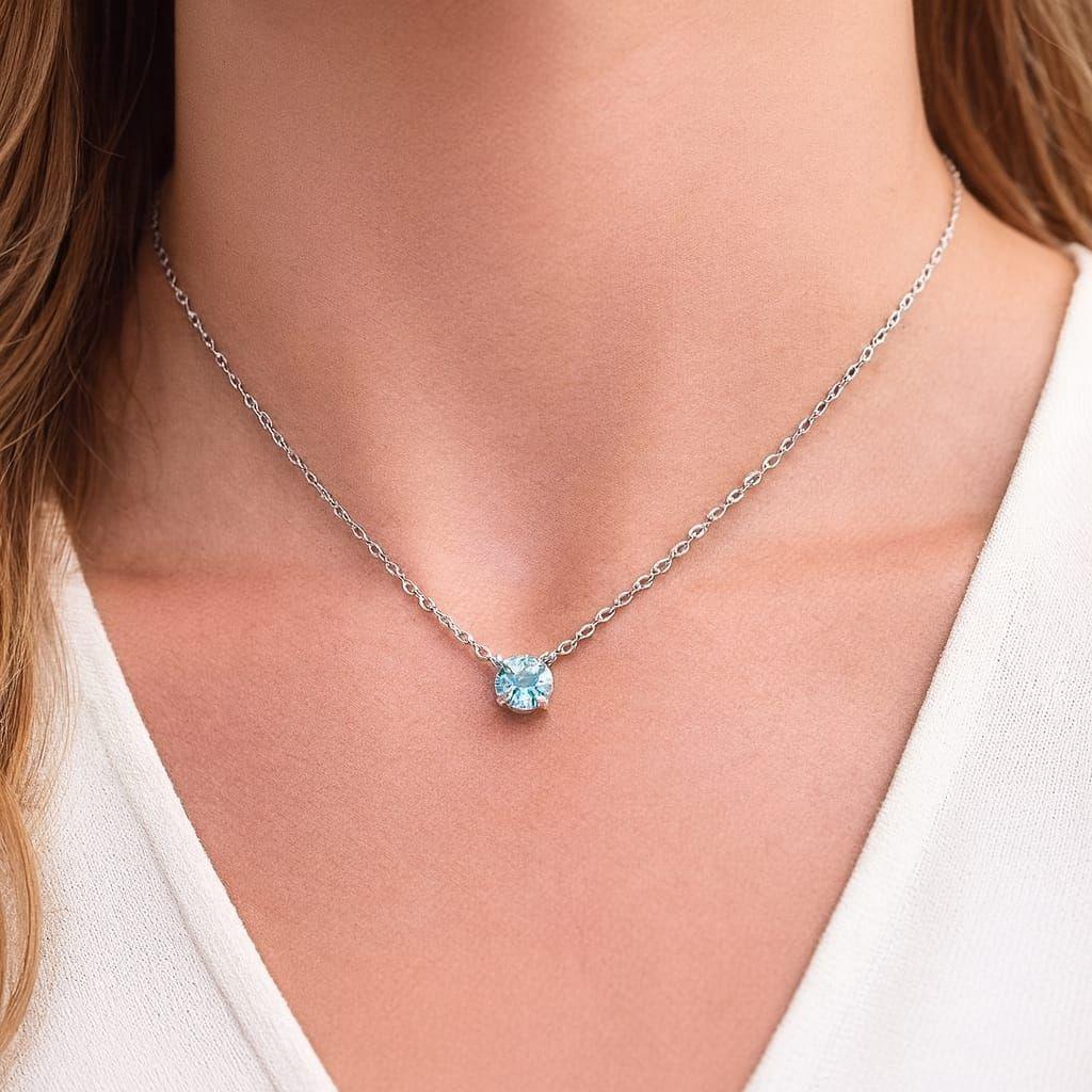 Collar Agua Marina Rodinado Plata 925-2