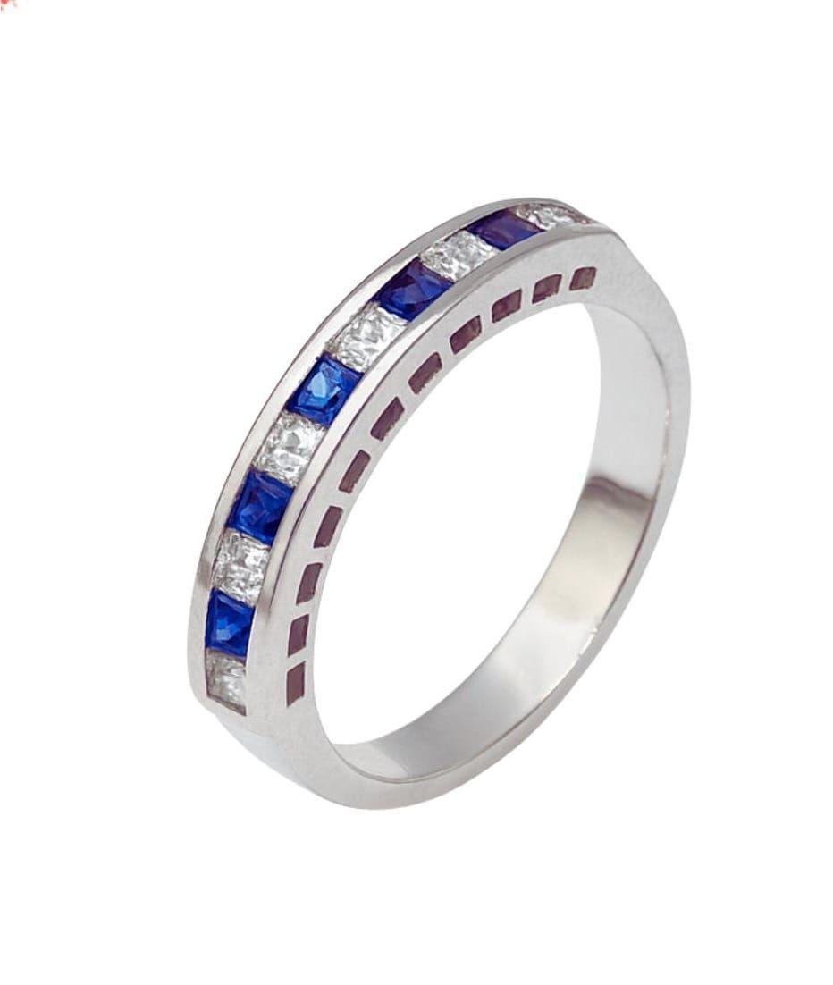 Anillo Riel 11 Azul Circones Plata 925-1
