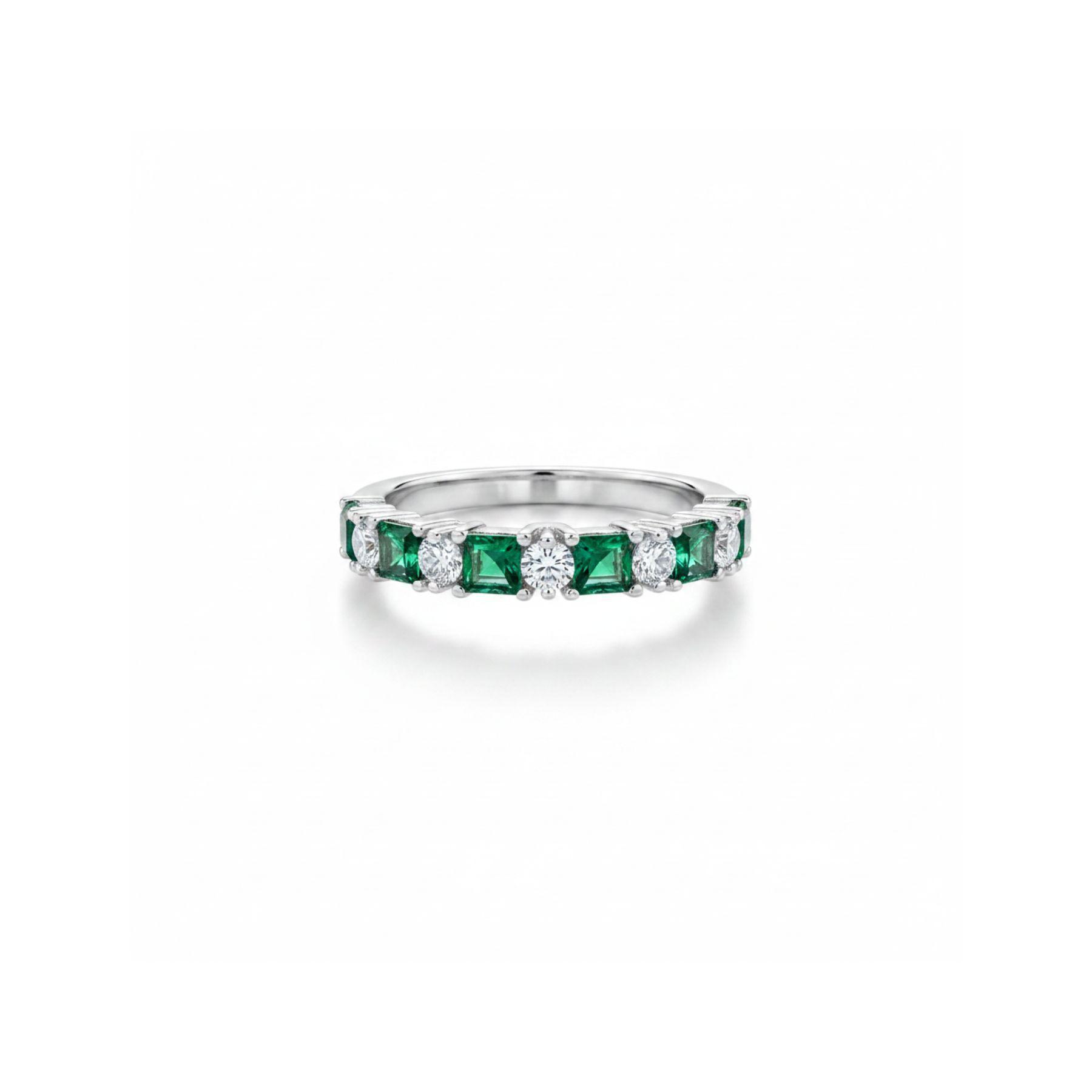 Anillo Medio Cintillo Esmeraldas y Circones Plata 925-1