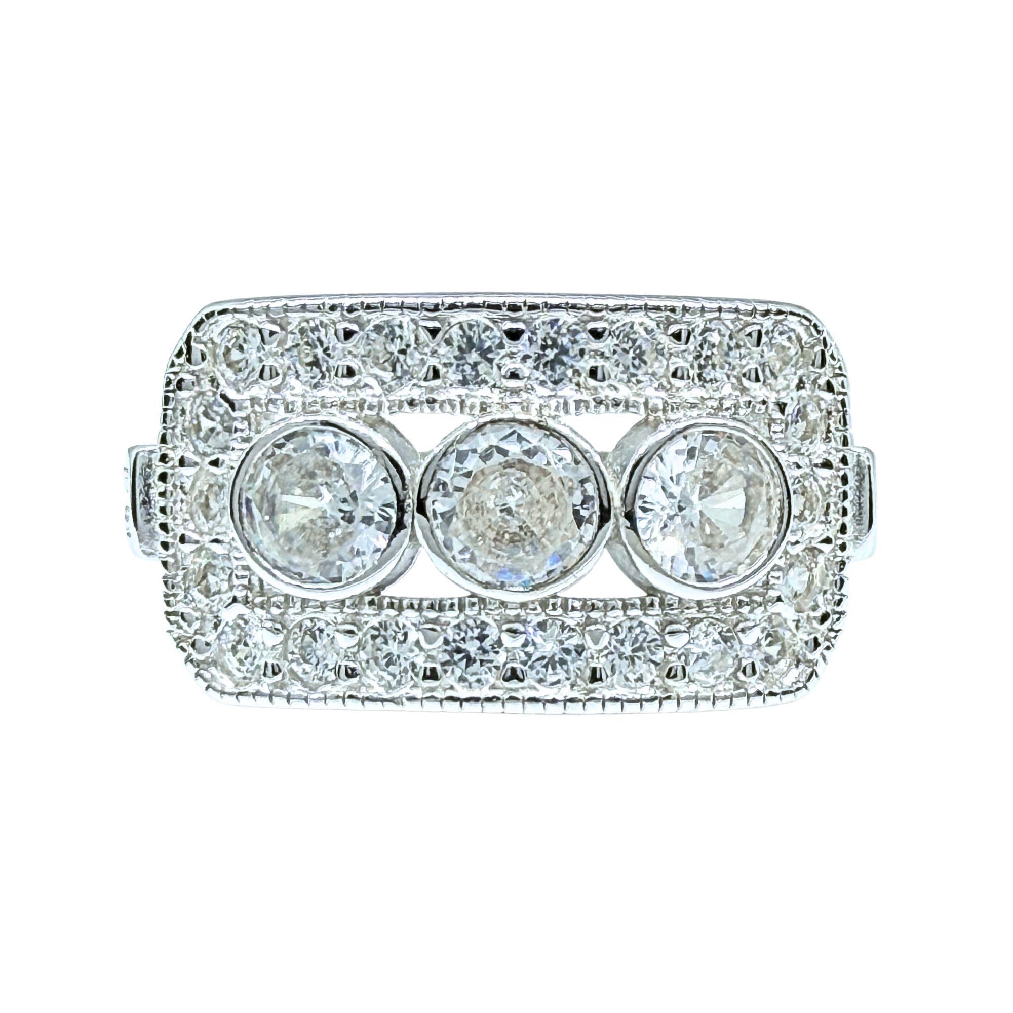 Anillo Art-Deco 3 Circones Plata 925-0