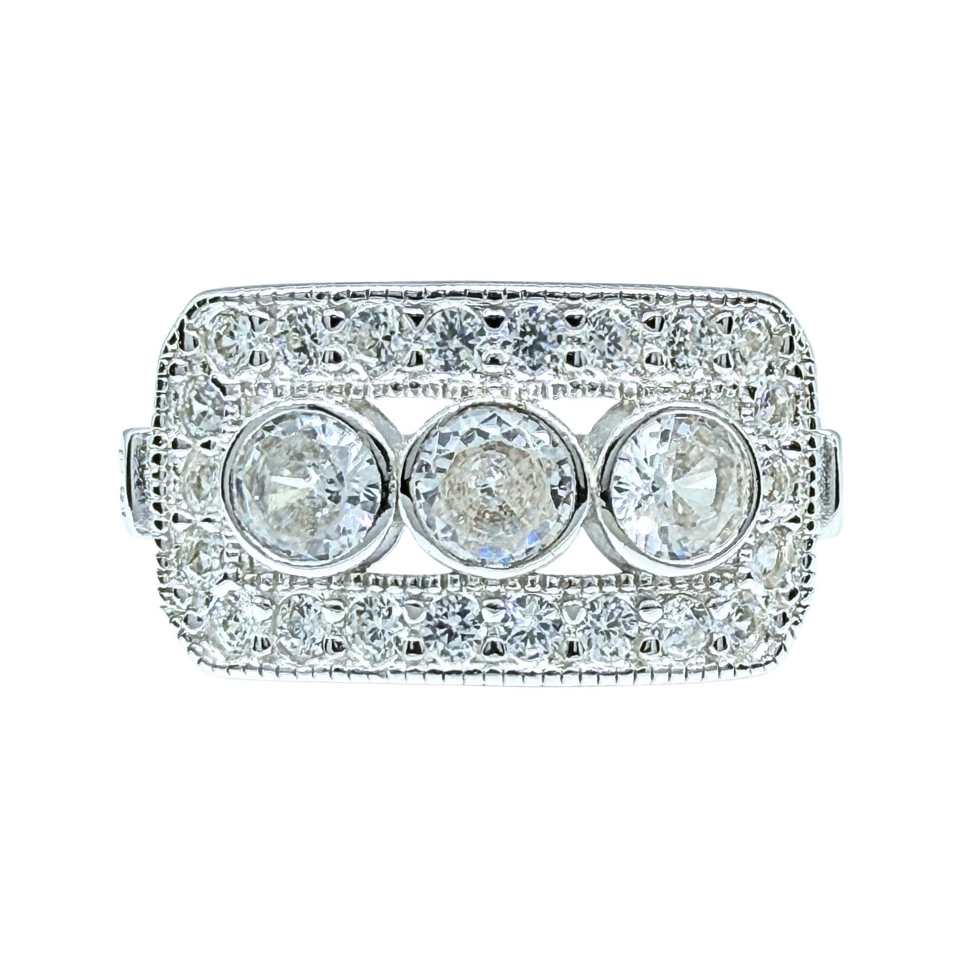 Anillo Art-Deco 3 Circones Plata 925-0