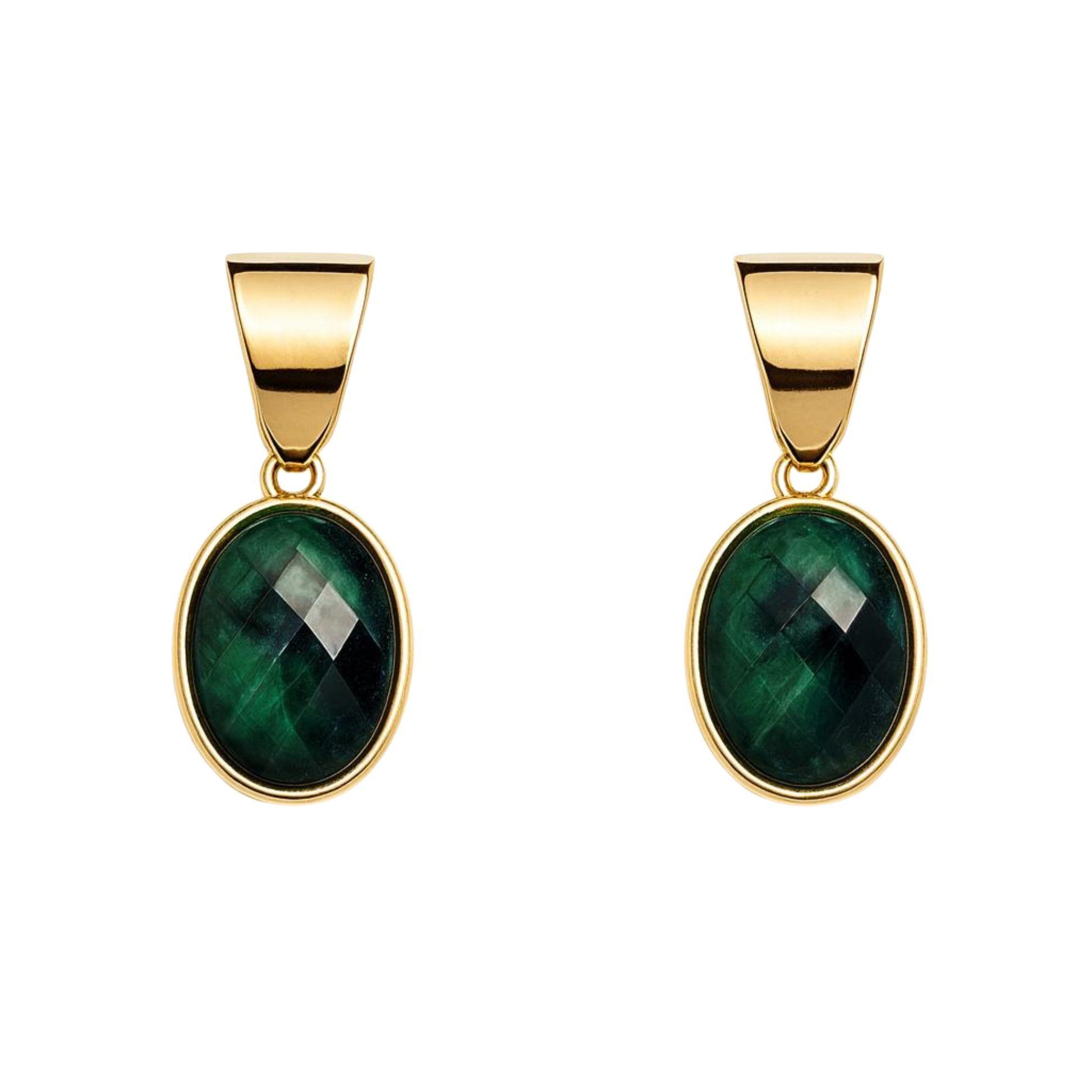Aros Piedra Verde Ovalada Enchapados en oro de 18k-0