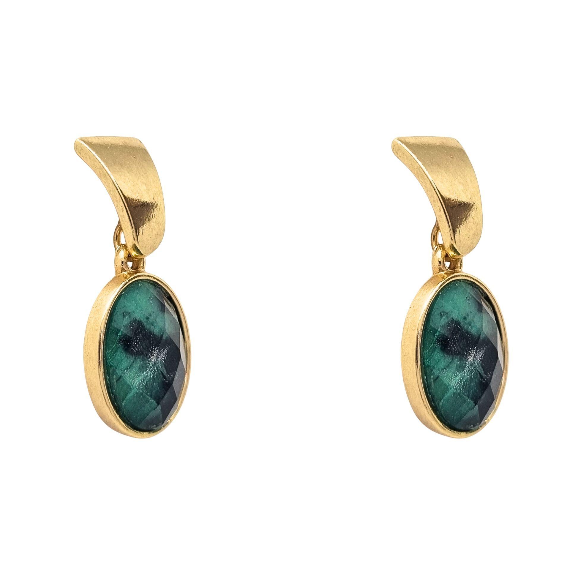 Aros Piedra Verde Ovalada Enchapados en oro de 18k-1