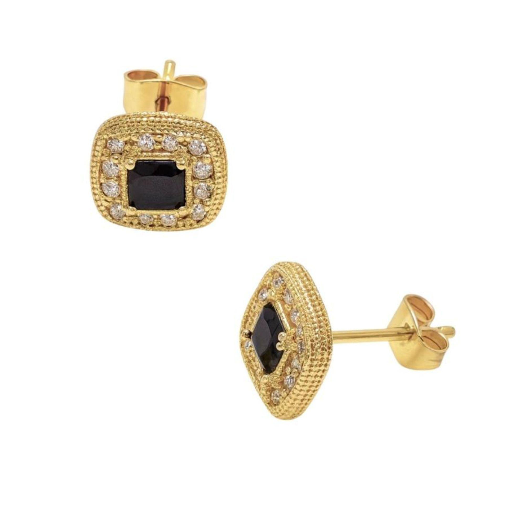 Aro Roseta Cuadrado Ónix Enchapado en Oro de 18k-2