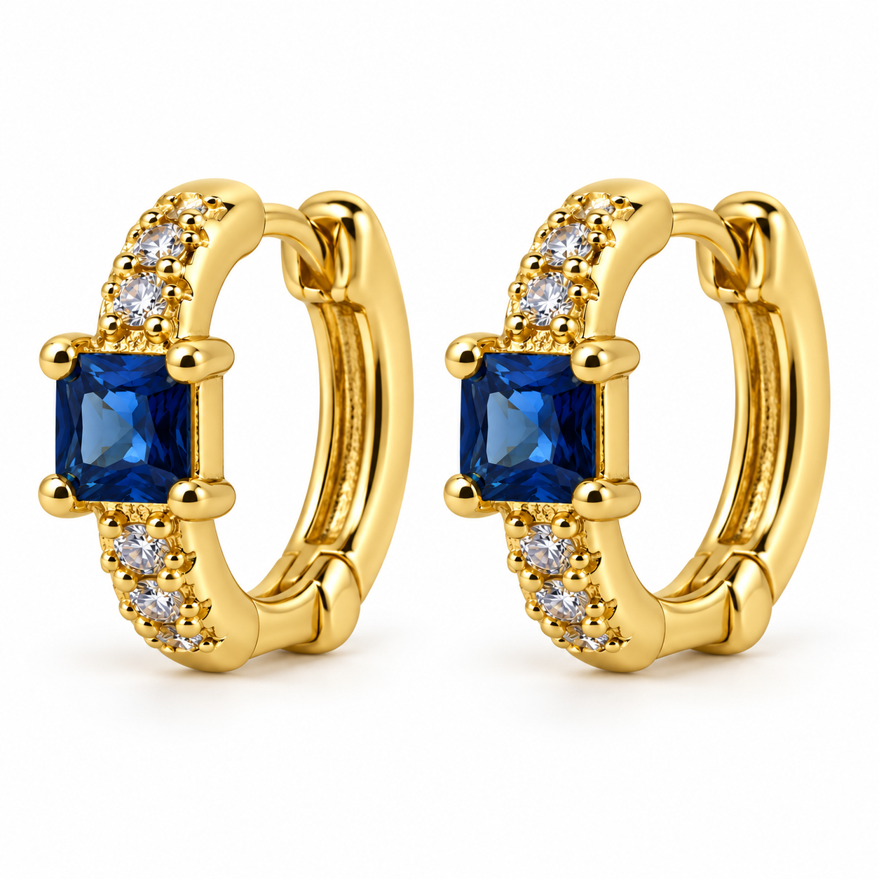 Aros Argolla con Piedra Cuadrada Enchapados en Oro 14mm-0