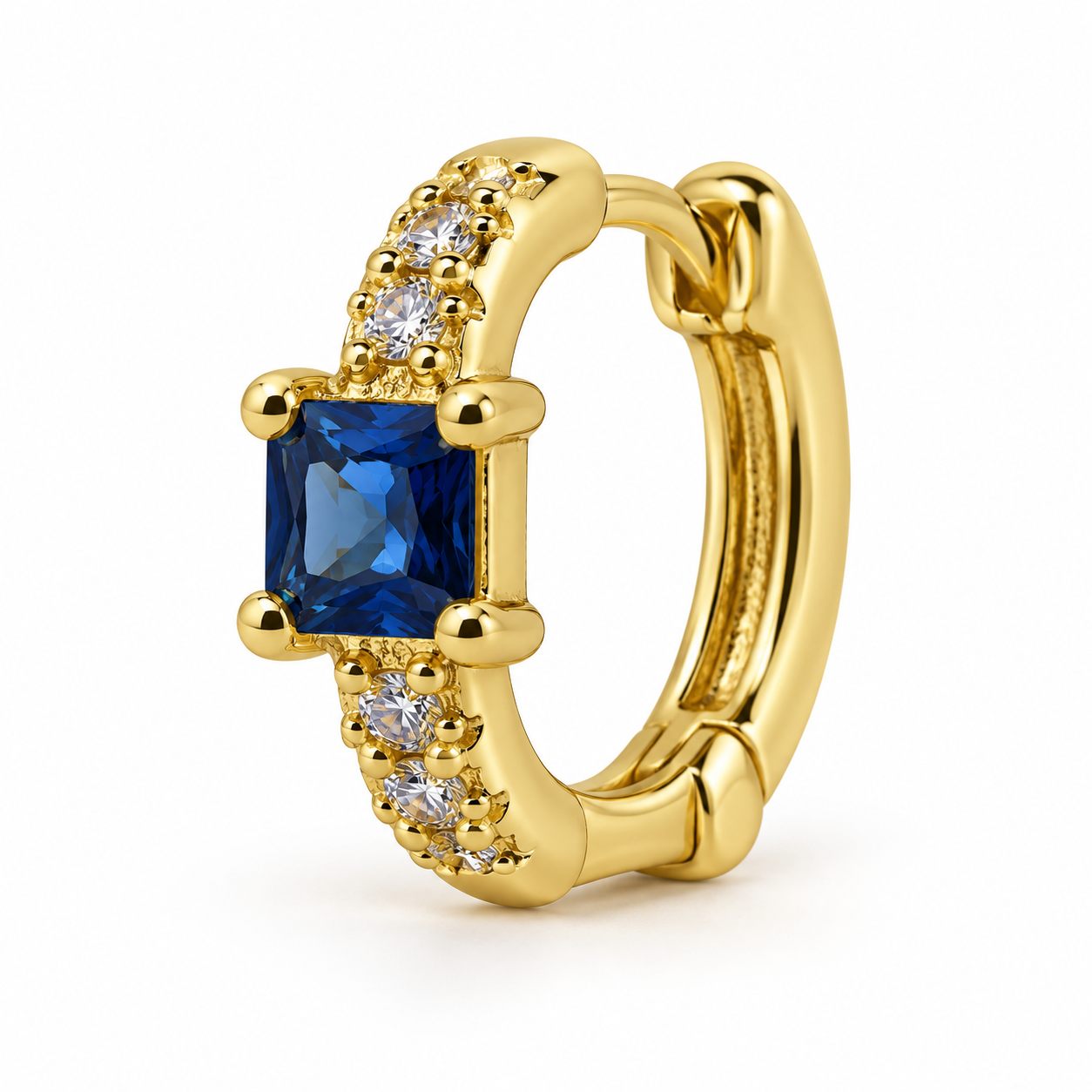 Aros Argolla con Piedra Cuadrada Enchapados en Oro 14mm-2