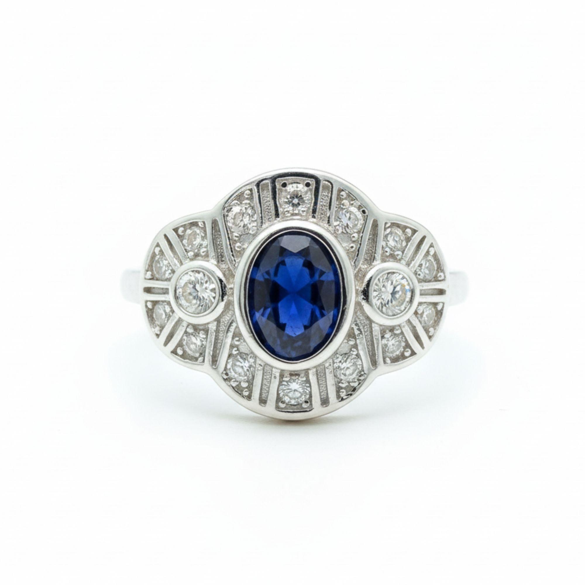Anillo Vintage Royal Zafiro Circones Plata 925-0