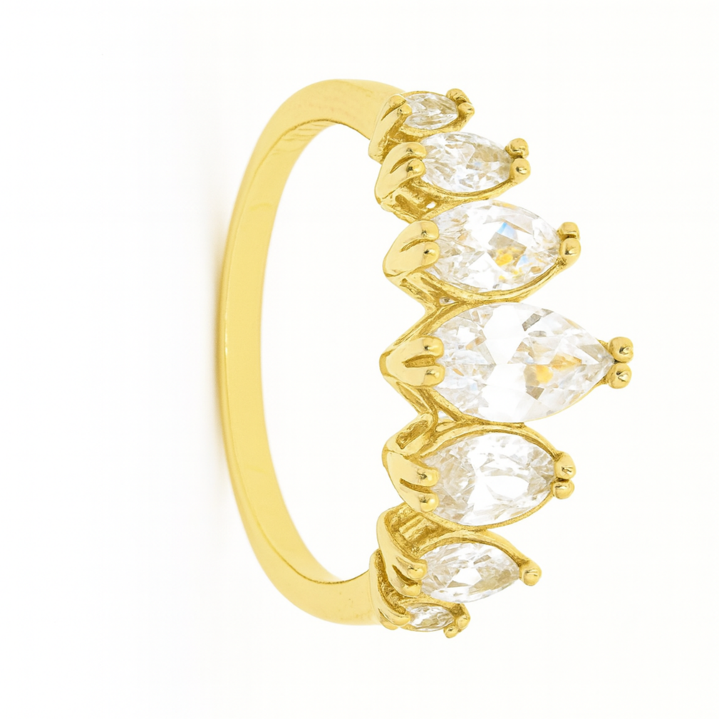 Anillo 7 Cristales Ovalados enchapado en oro de 18k-1