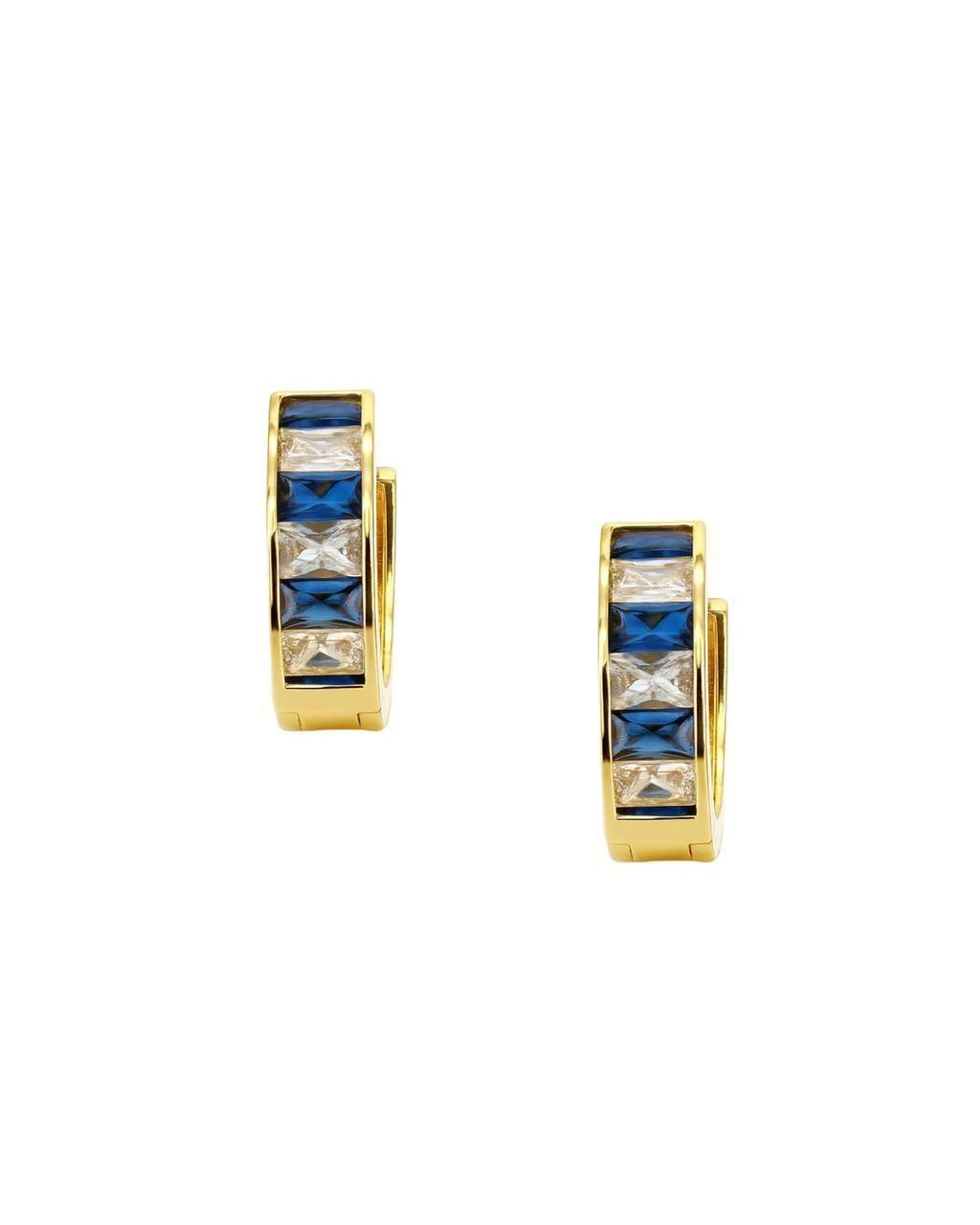 Aros Argollas Riel Baguette Azul Enchapado en oro de 18k de 15mm-1