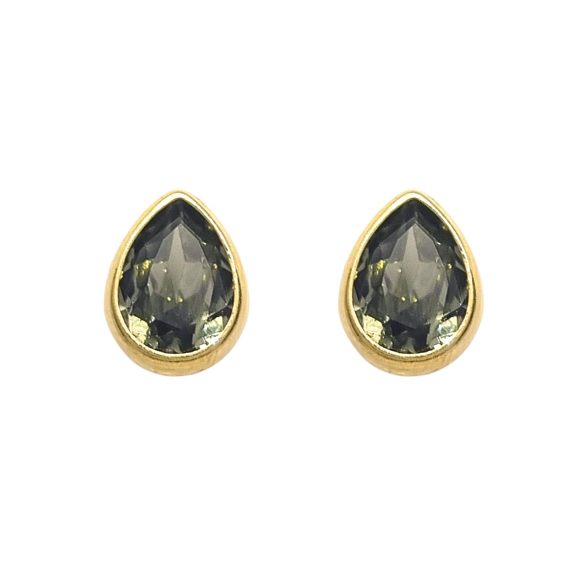 Aros Cristal Gota Plata 925 Bañado en Oro-0