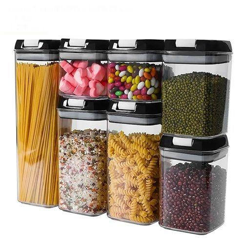Set Contenedores De Alimentos Almacenamiento 7 P Color Negro Transparente-0