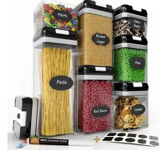 Set Contenedores De Alimentos Almacenamiento 7 P Color Negro Transparente-3