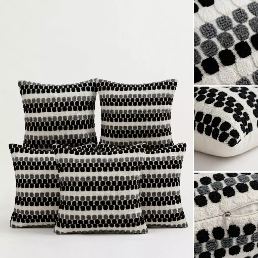 5 Fundas Para Cojín Diseño Geométrico Texturado Negro Poliéster 45 cm - 012-1