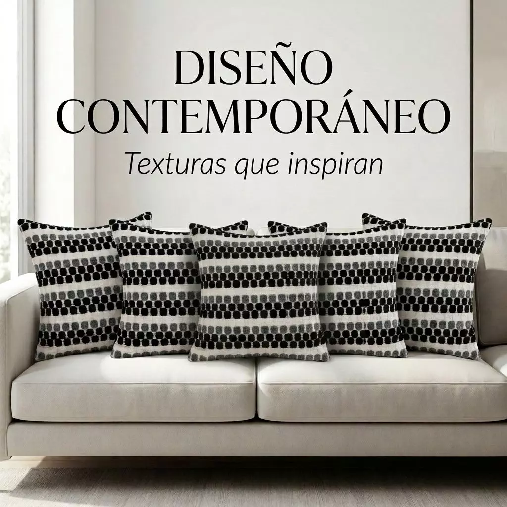 5 Fundas Para Cojín Diseño Geométrico Texturado Negro Poliéster 45 cm - 012-4