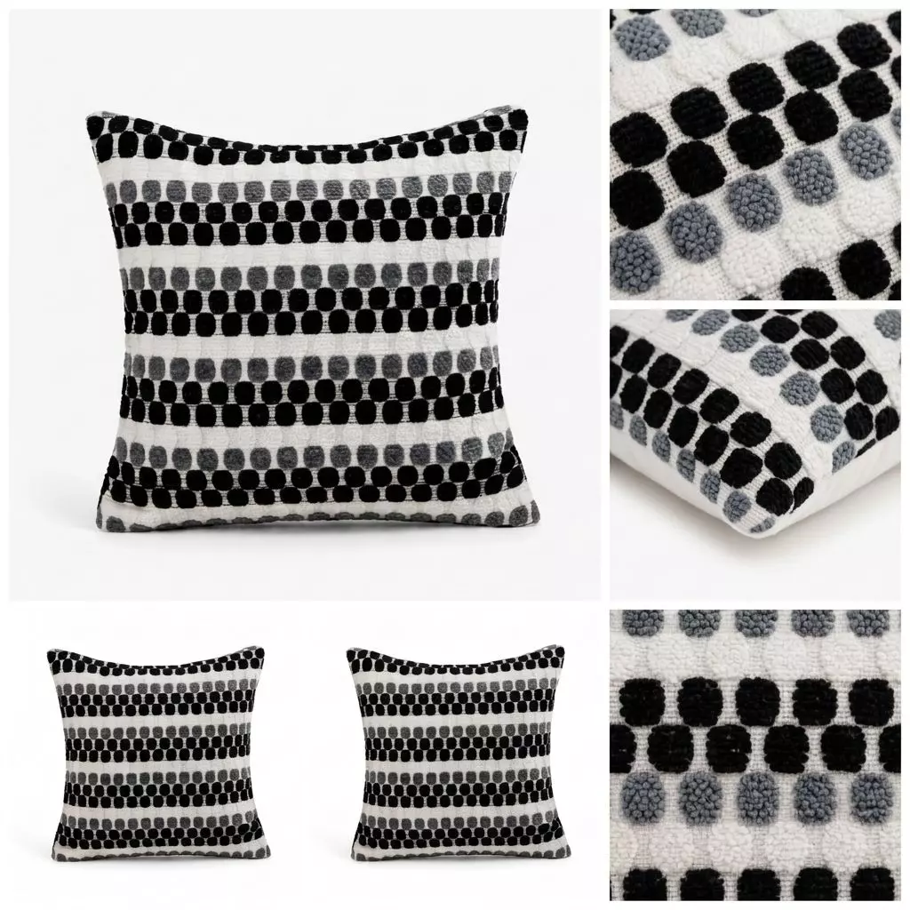 5 Fundas Para Cojín Diseño Geométrico Texturado Negro Poliéster 45 cm - 012-7
