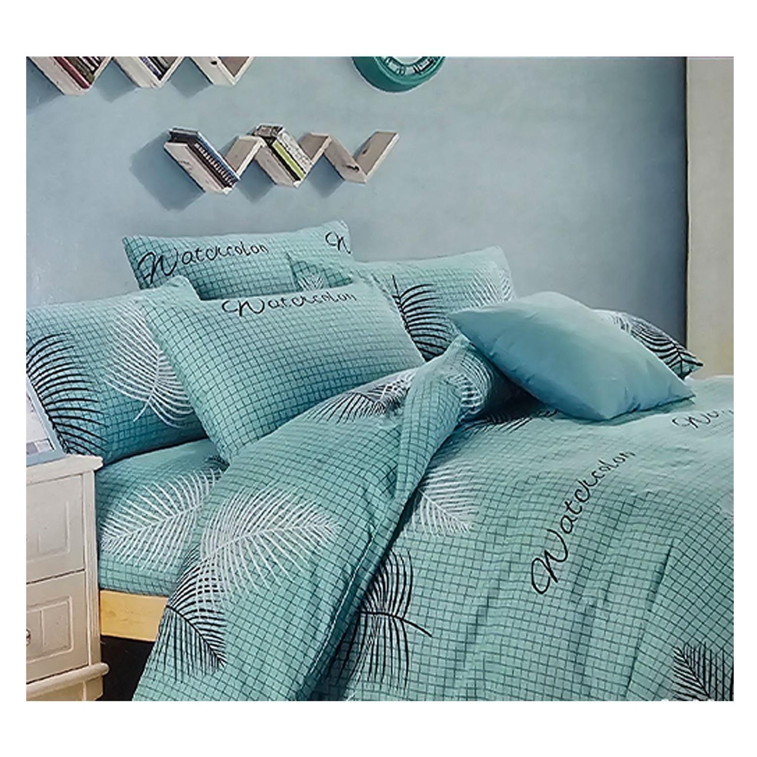 Sabana 800 Hilos 2.0 Plazas Estilo Americano Verde Agua Hojas-1