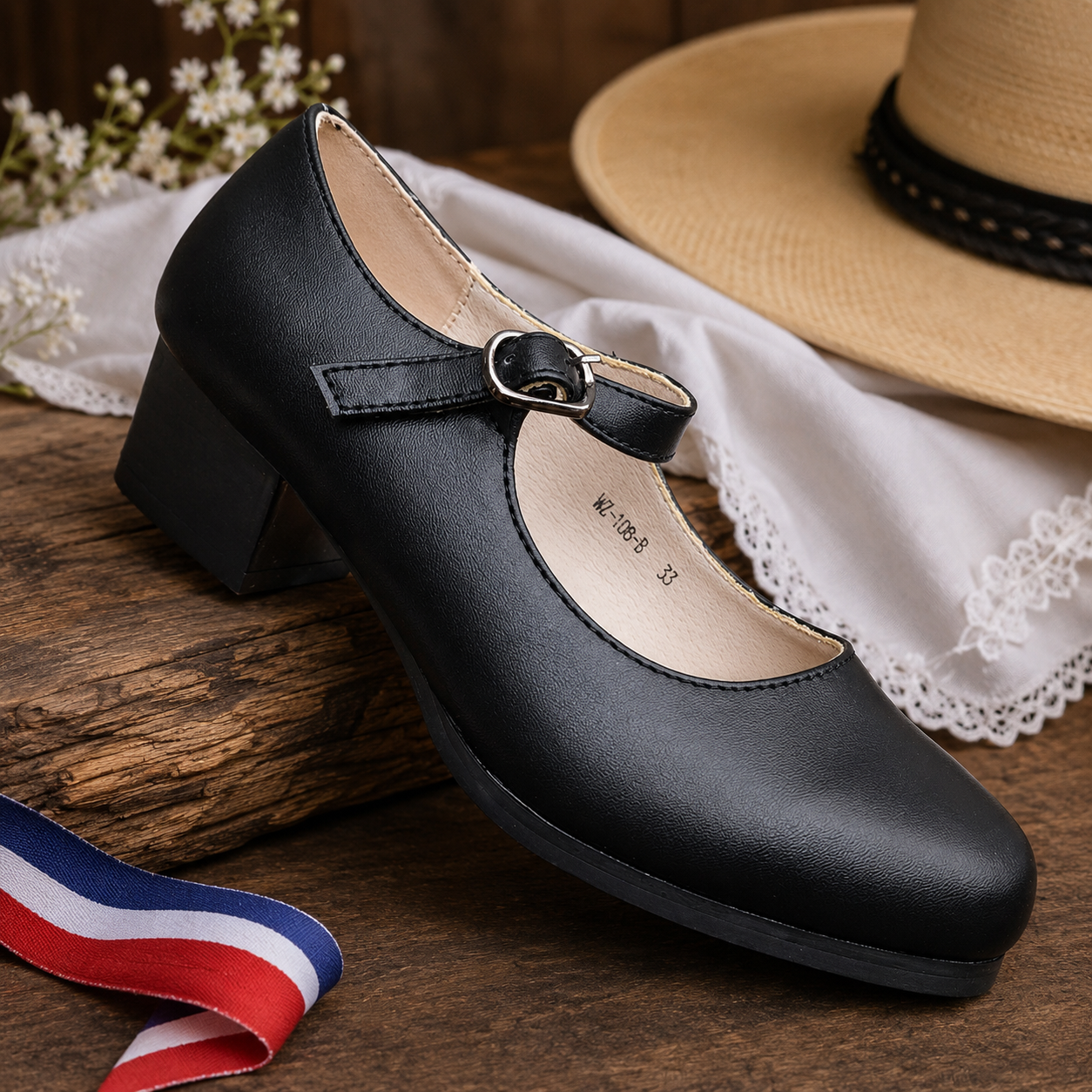 Zapato Tradicional de Cueca Mujer Taco Cuadrado Bajo 7292-4