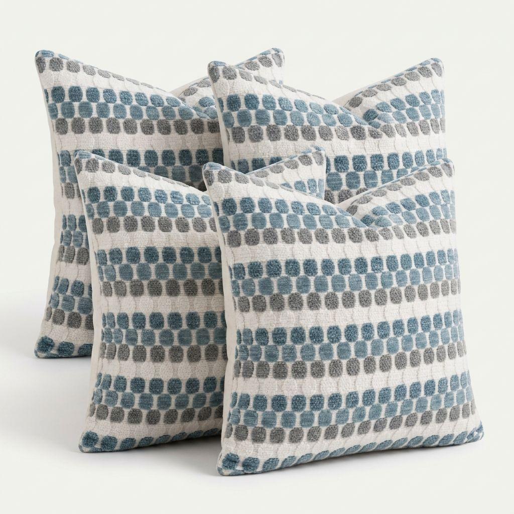 Set 4 Fundas Para Cojín Diseño Geométrico Azul 45x45 cm - 012-2