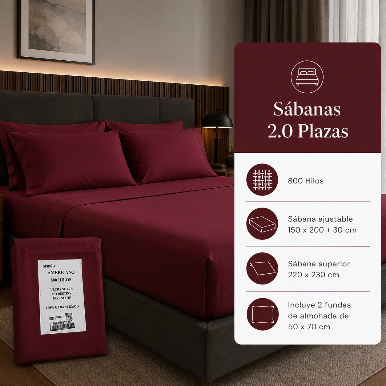 Juego de Sábanas Armonia 2 Plazas 800 Hilos 4 Piezas 794-7