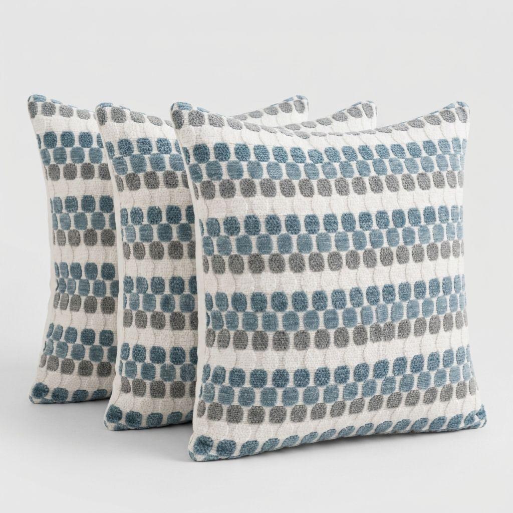 Pack 3 Fundas Cojín Geométrico Texturado Azul Poliéster Cuadrada 45 cm 012-6