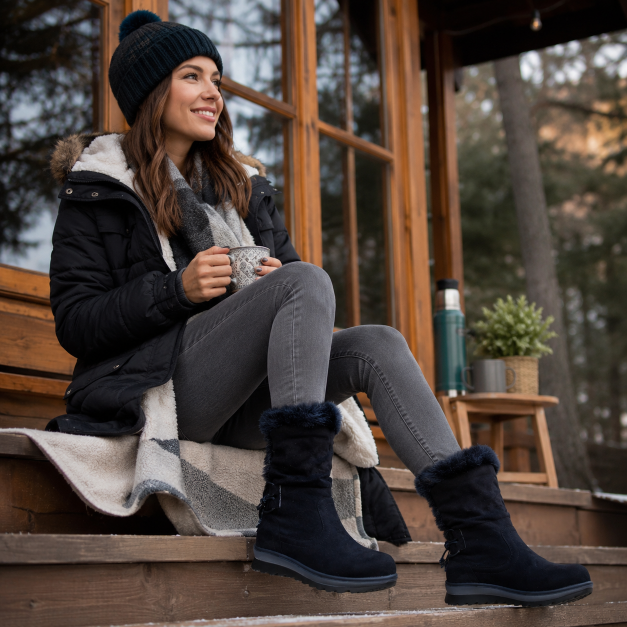 Botas Caña Media Mujer Casual Otoño Invierno Negro 7141-1