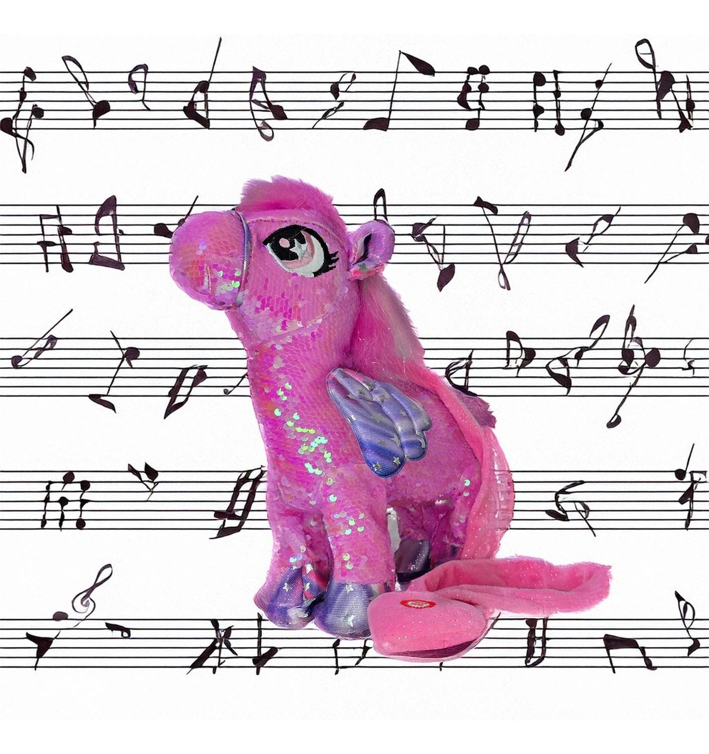Unicornio Musical Y Bailarin Con Brillos Y Alas 35cm Fucsia-2