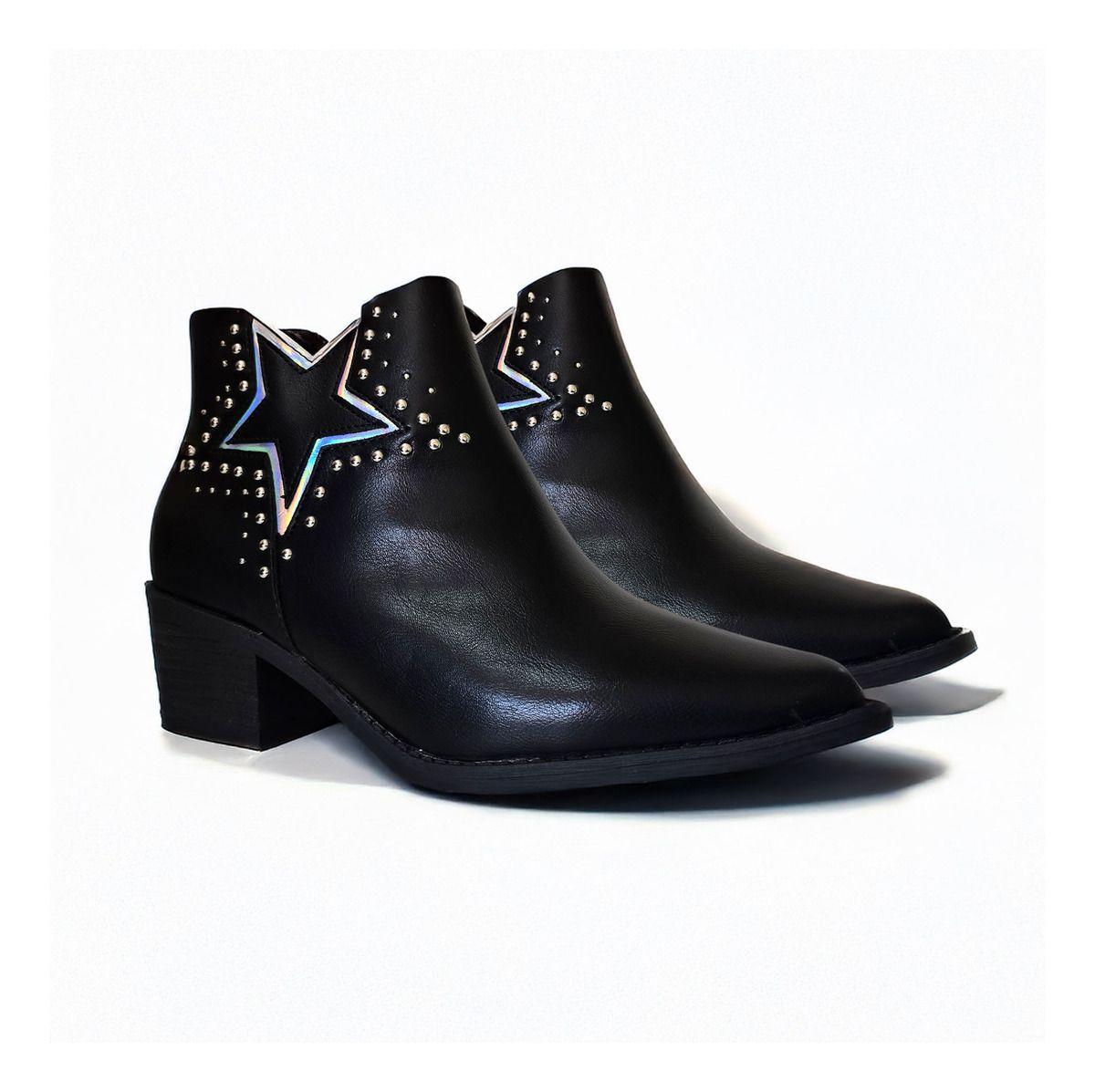 Botin De Mujer Diseño Estrella Comodos Negro -7670-2