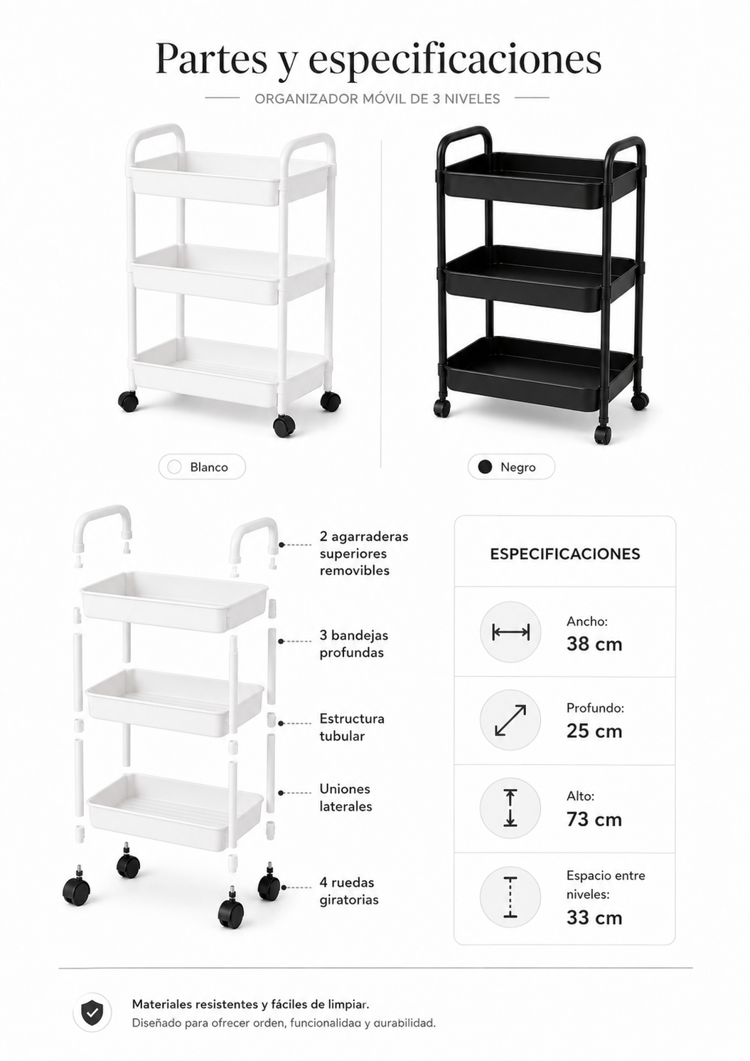 Organizador Con Rueda 3 Niveles Blanco Plastico 800-6